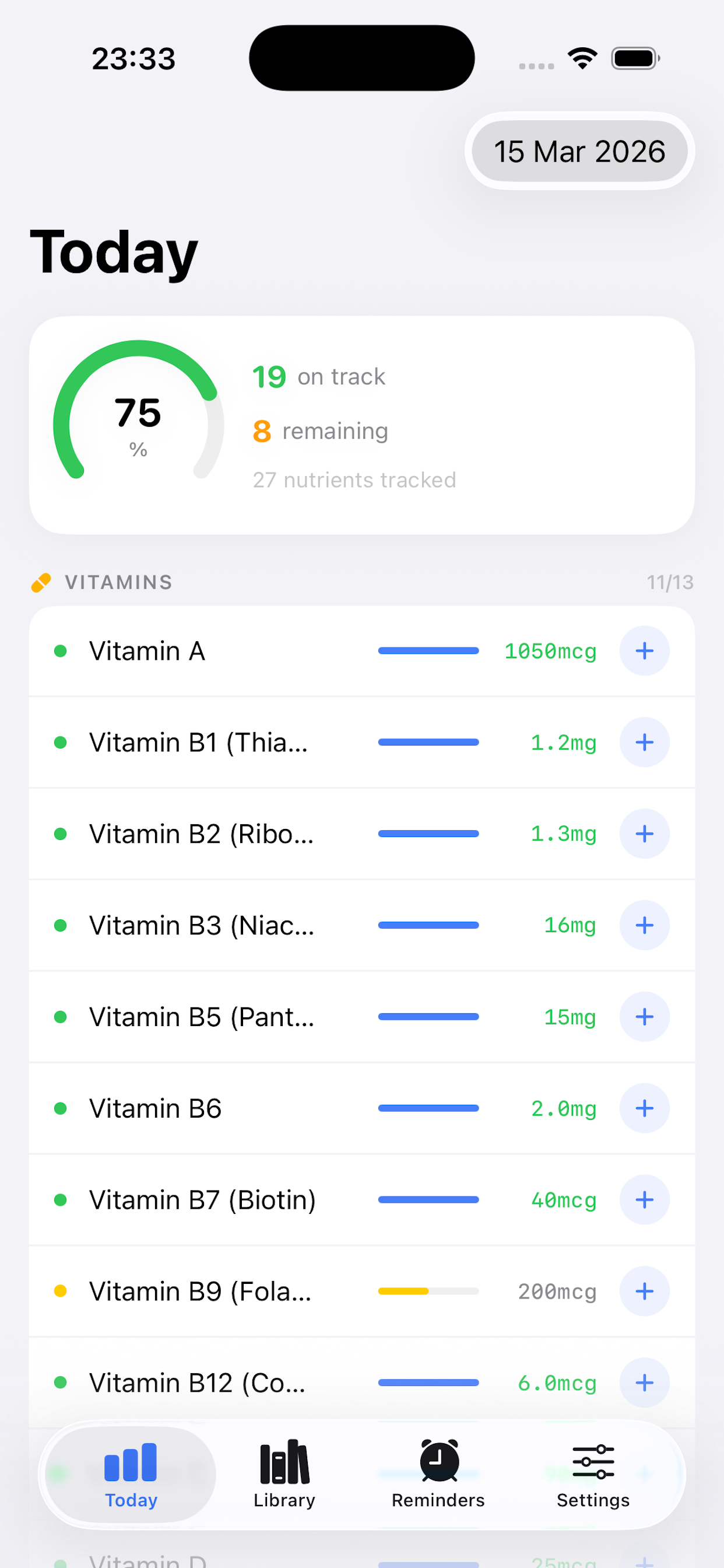 MyVitaminsApp Screen